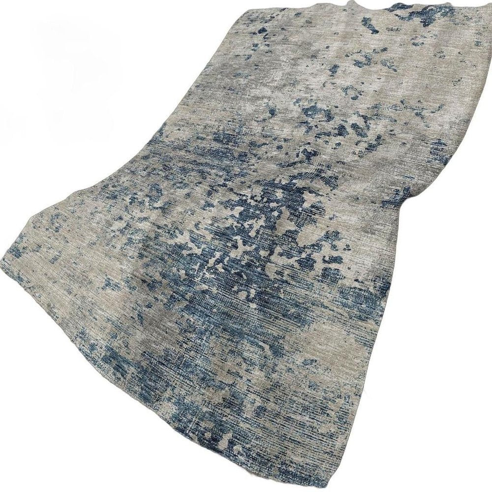 50" X 70" Blue Beige And Ivory Abstract Plush Throw Blanket
