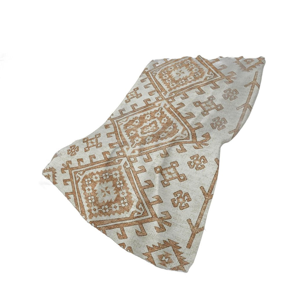 50" X 70" Beige And Chocolate Southwestern Plush Throw Blanket