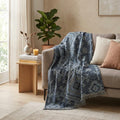 50" X 70" Blue And Teal Southwestern Plush Throw Blanket