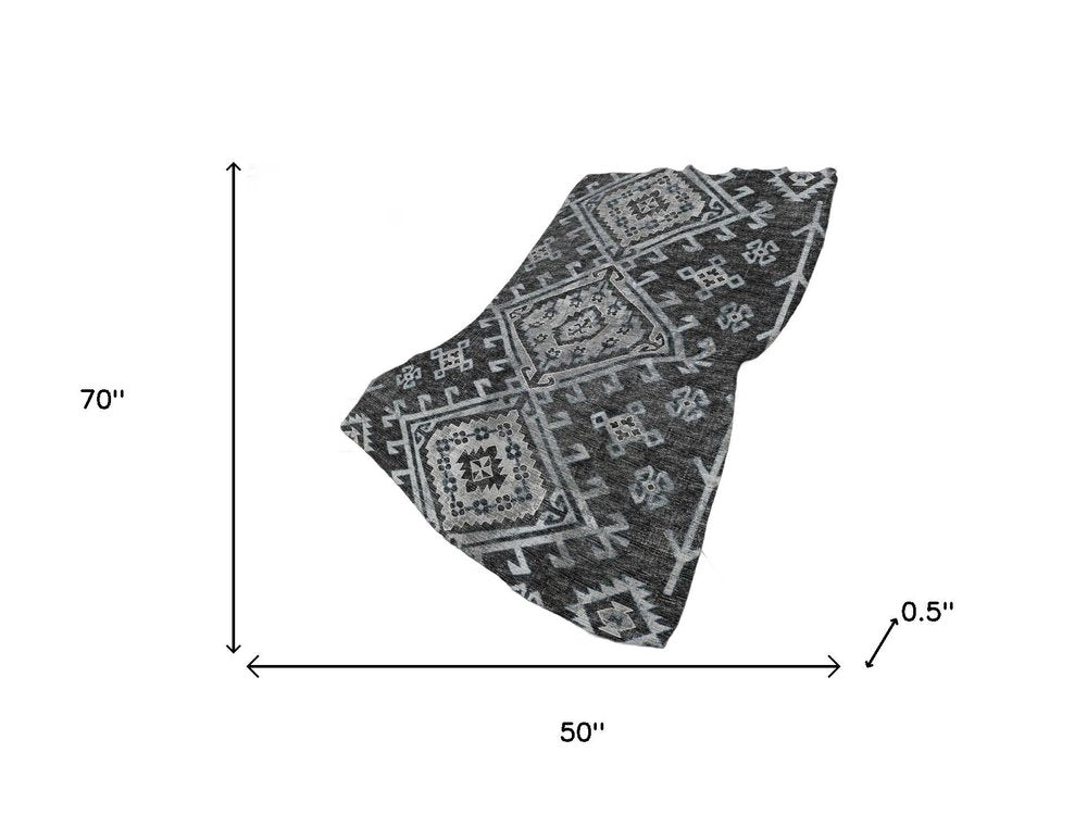 50" X 70" Charcoal And Gray Southwestern Plush Throw Blanket