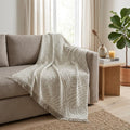 50" X 70" Linen And Ivory Abstract Plush Throw Blanket