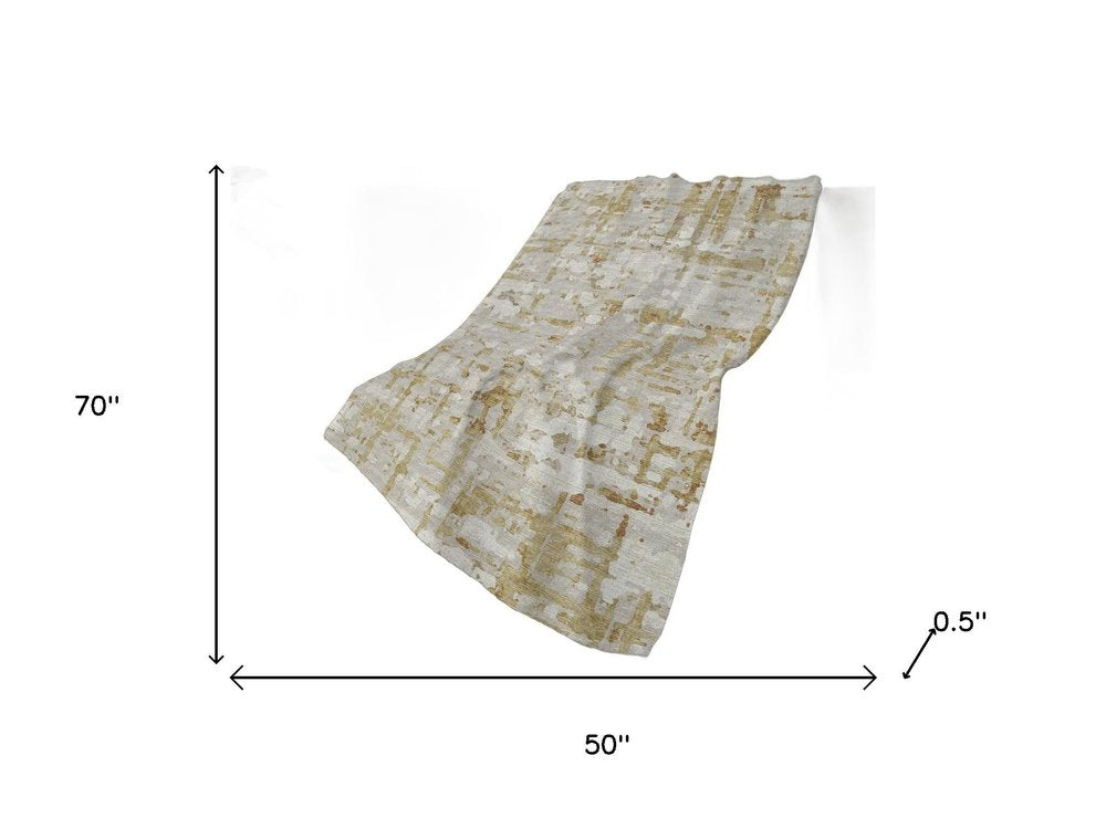 50" X 70" Coffee And Beige Abstract Plush Throw Blanket
