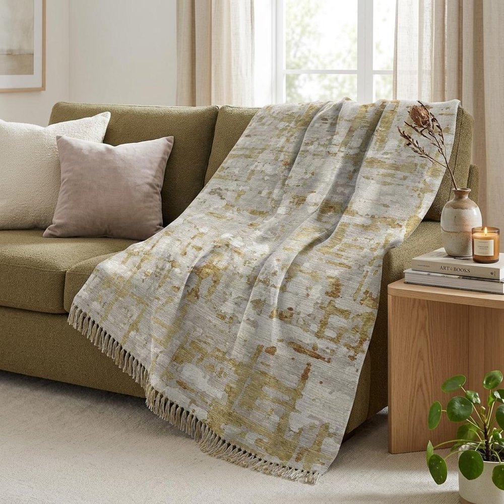 50" X 70" Coffee And Beige Abstract Plush Throw Blanket