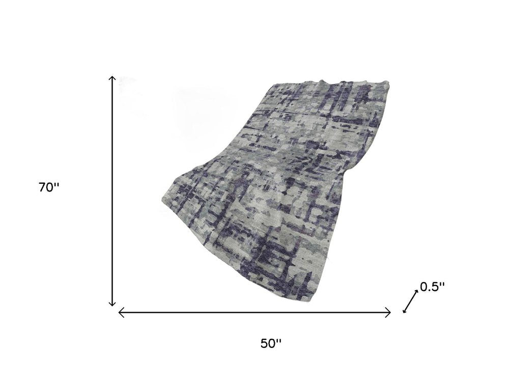 50" X 70" Purple And Gray Abstract Plush Throw Blanket