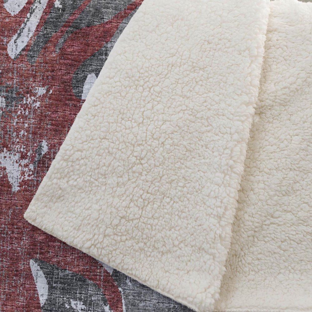 50" X 70" Red And Gray Abstract Plush Throw Blanket