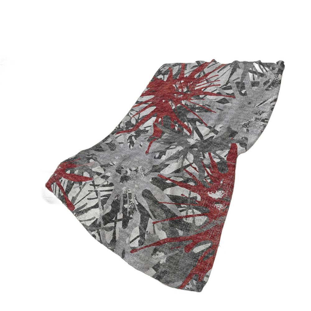 50" X 70" Red And Gray Abstract Plush Throw Blanket
