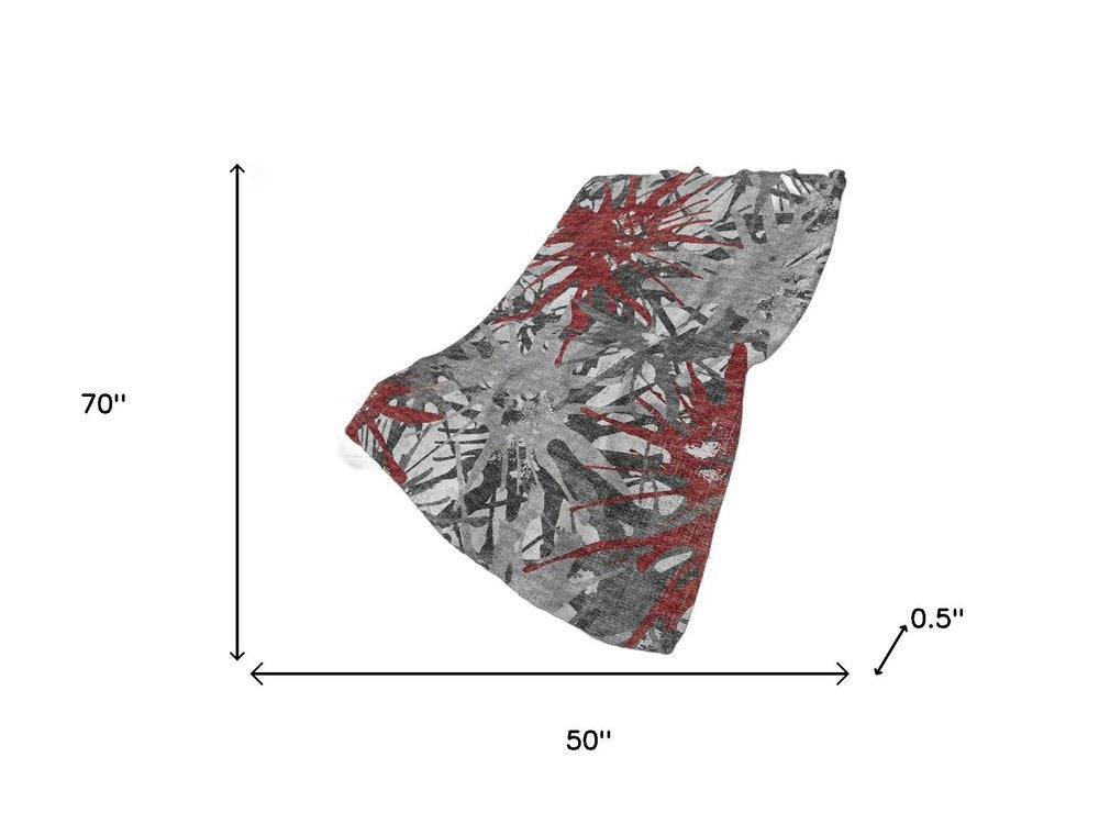 50" X 70" Red And Gray Abstract Plush Throw Blanket