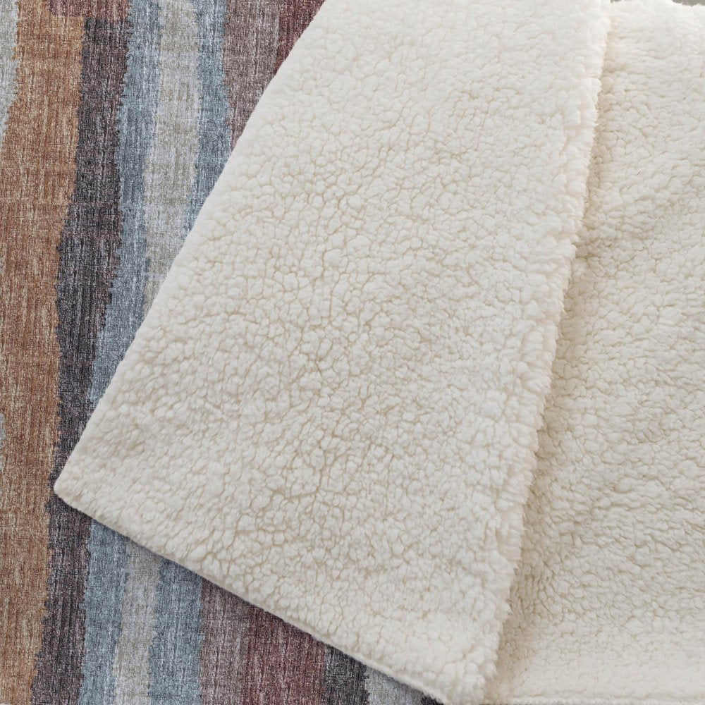 50" X 70" Rust Blue And Beige Abstract Plush Throw Blanket