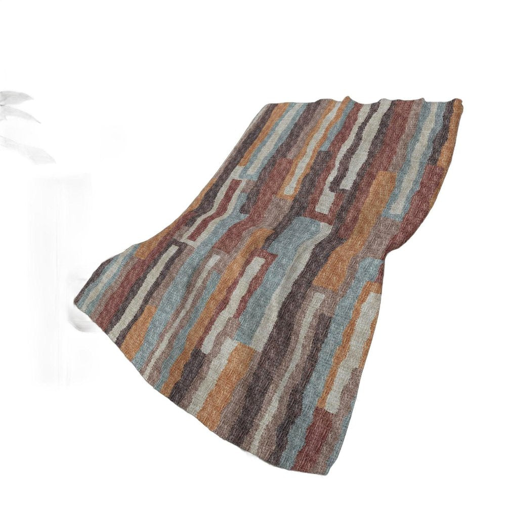 50" X 70" Rust Blue And Beige Abstract Plush Throw Blanket