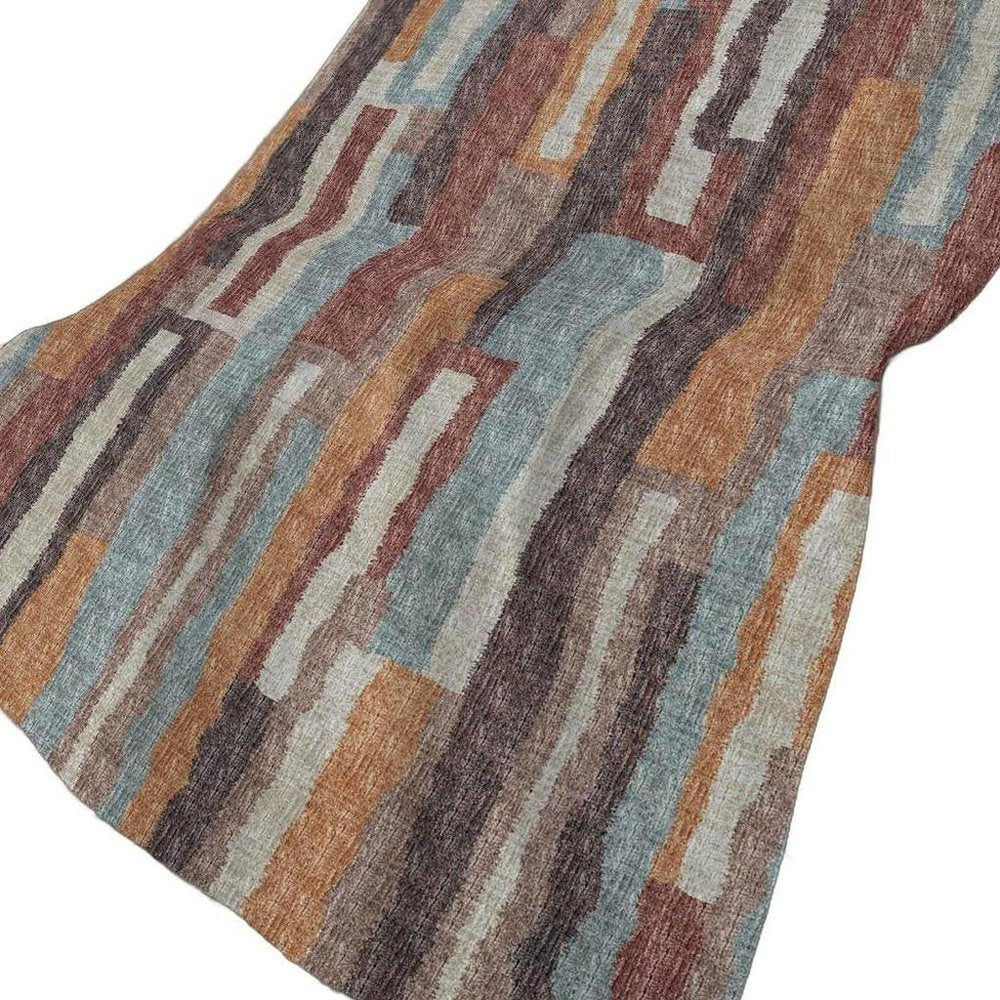 50" X 70" Rust Blue And Beige Abstract Plush Throw Blanket