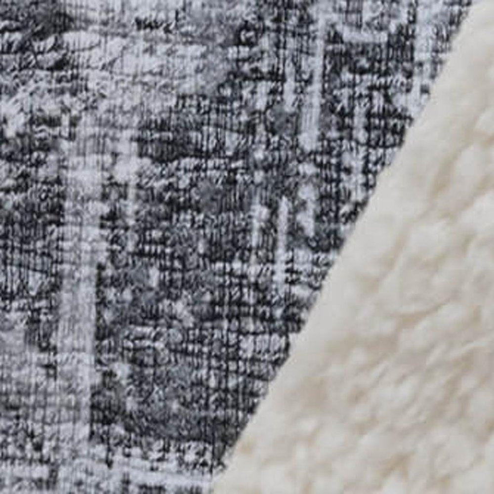 50" X 70" Charcoal Gray And Ivory Floral Plush Throw Blanket