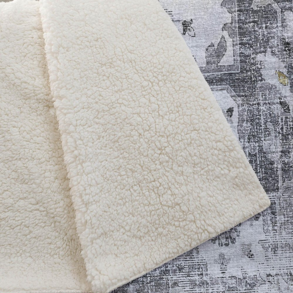 50" X 70" Charcoal Gray And Ivory Floral Plush Throw Blanket