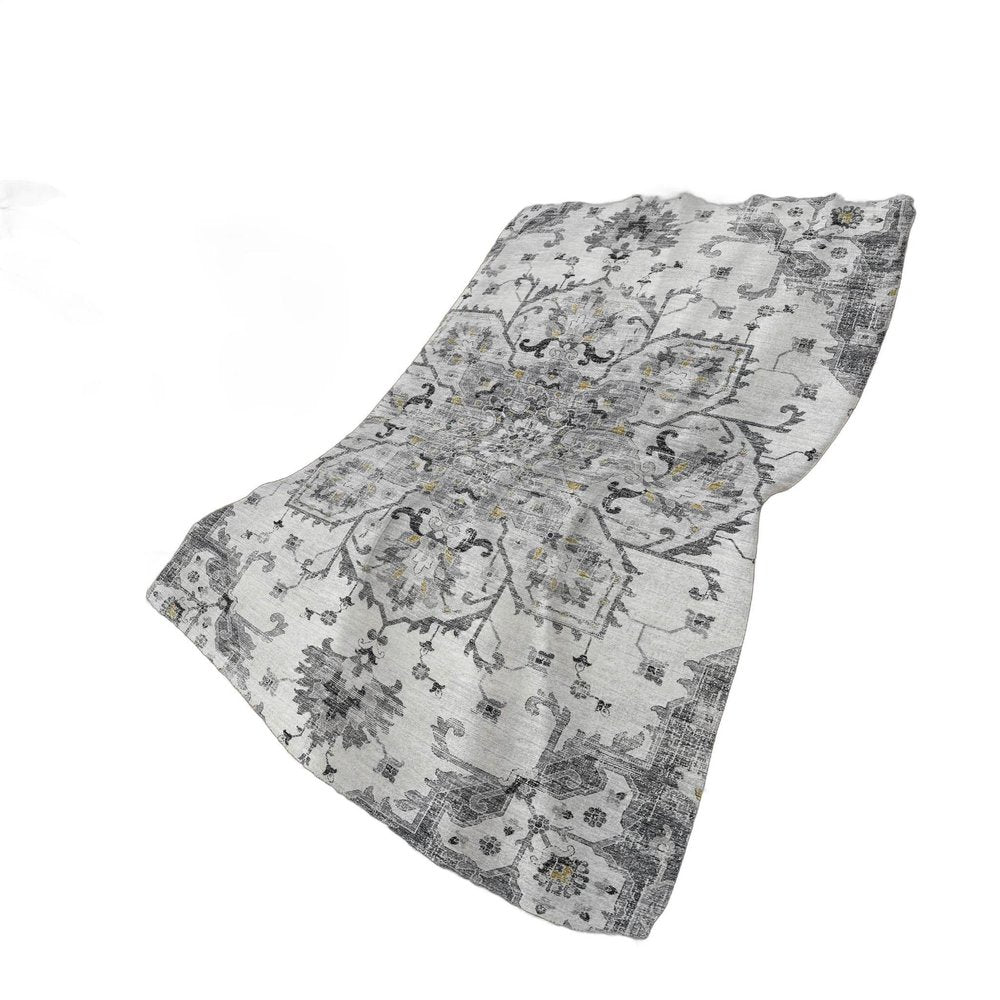 50" X 70" Charcoal Gray And Ivory Floral Plush Throw Blanket