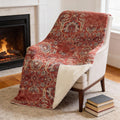 50" X 70" Red Pewter And Beige Damask Microfiber Plush Throw Blanket