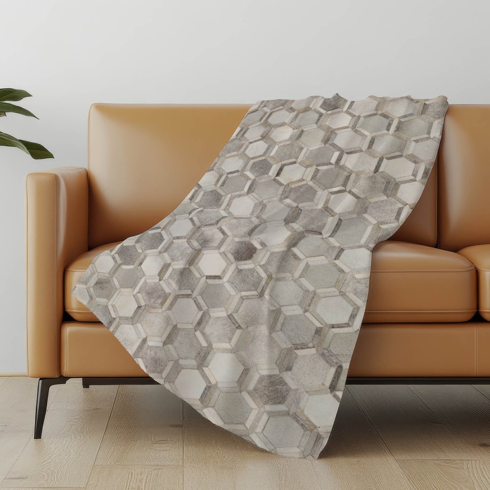 50" X 70" Gray And Ivory Geometric Microfiber Plush Throw Blanket
