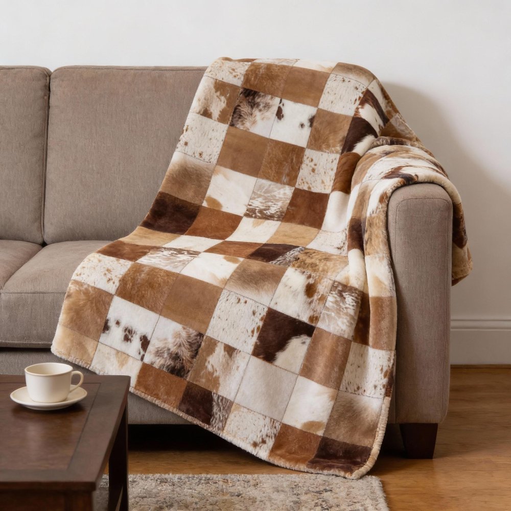 50" X 70" Brown And Ivory Microfiber Animal Print Plush Throw Blanket