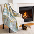 50" X 70" Aqua Gold And Ivory Microfiber Ikat Plush Throw Blanket
