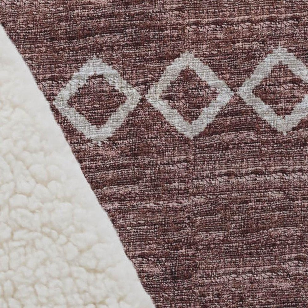50" X 70" Rust And Ivory Geometric Plush Throw Blanket