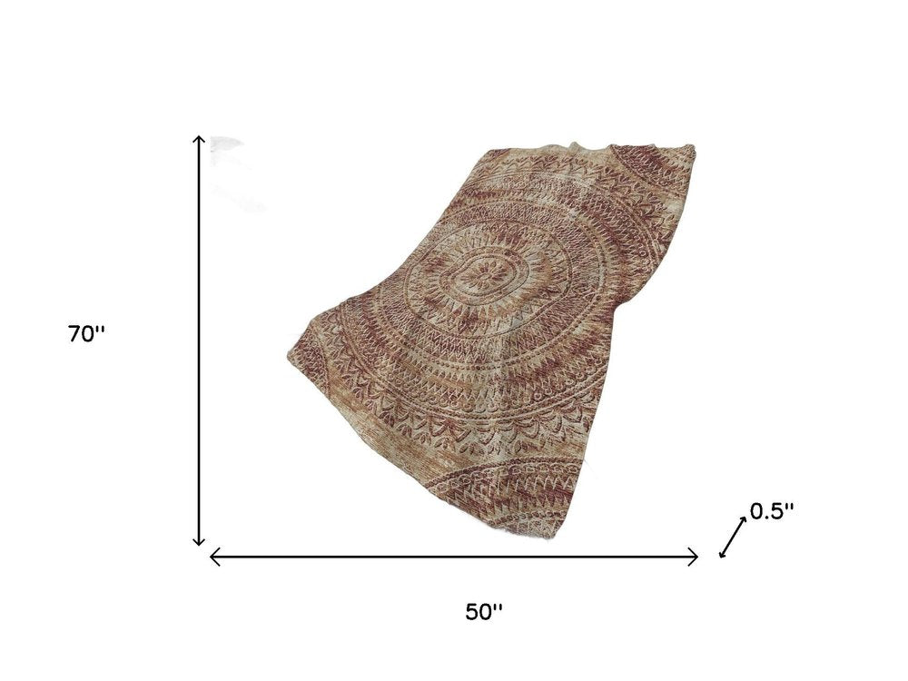 50" X 70" Rust And Beige Floral Plush Throw Blanket