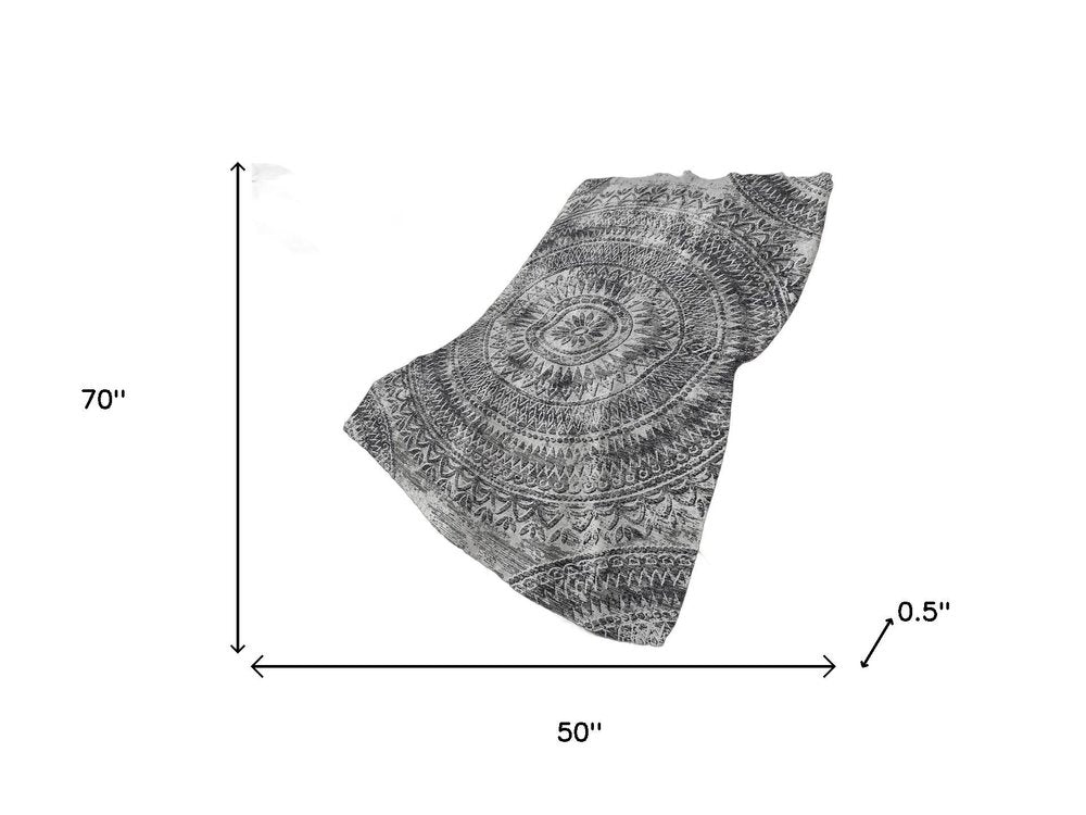 50" X 70" Gray And Charcoal Floral Plush Throw Blanket