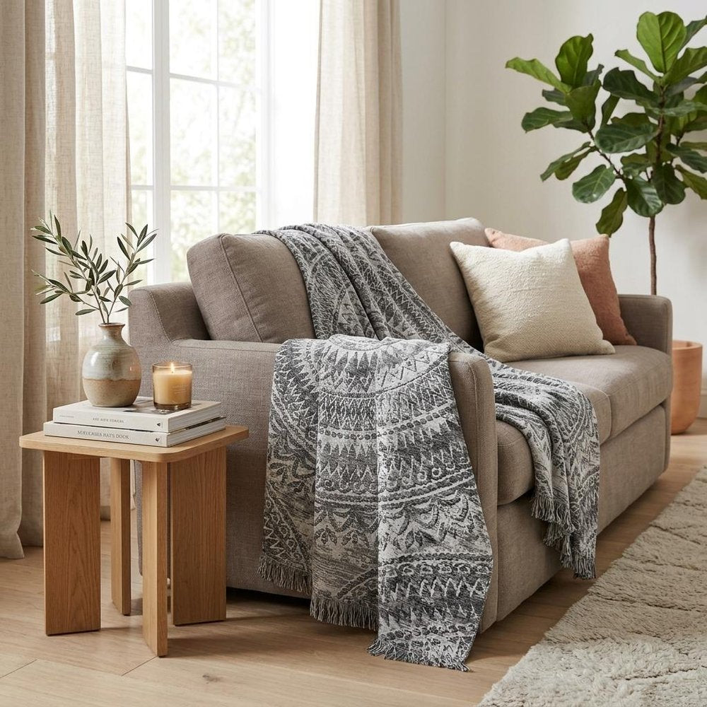 50" X 70" Gray And Charcoal Floral Plush Throw Blanket