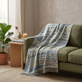 50" X 70" Blue Gold And Beige Abstract Plush Throw Blanket