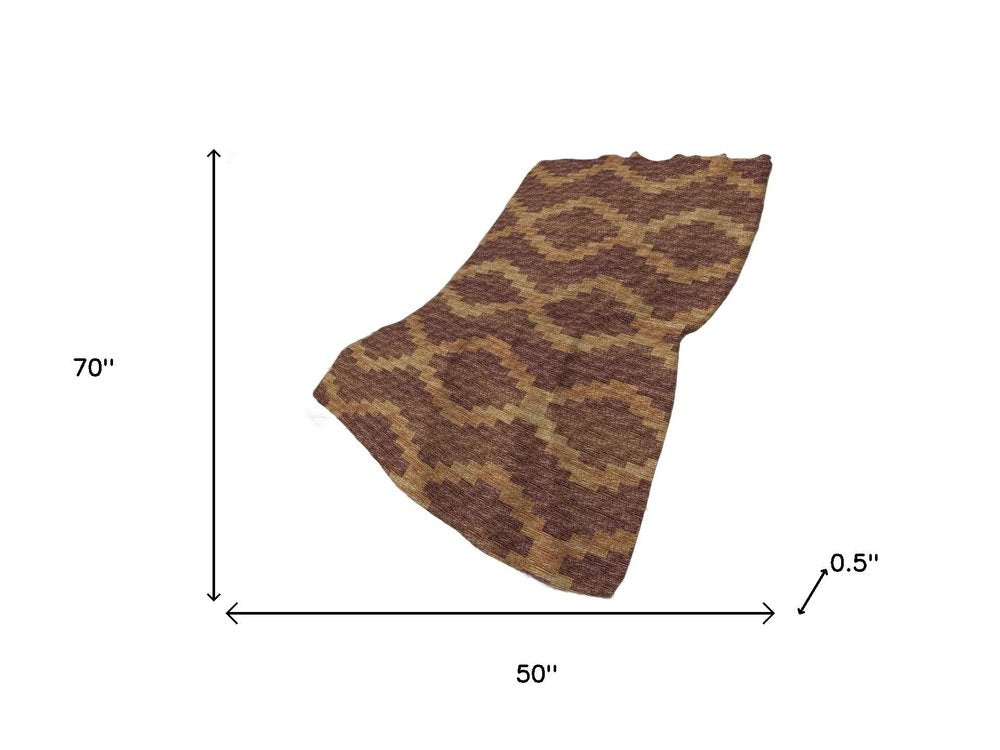 50" X 70" Rust And Gold Geometric Plush Throw Blanket