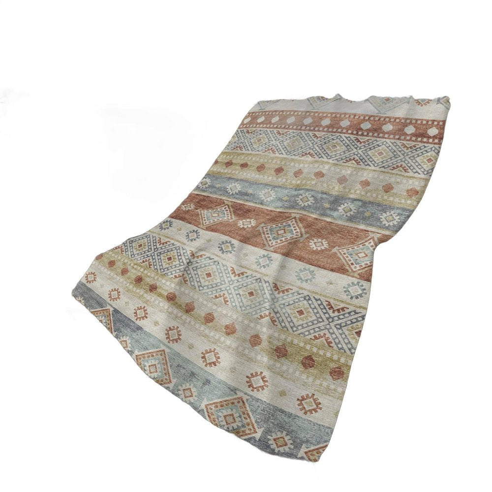 50" X 70" Desert Sand Rust And Ivory Geometric Plush Throw Blanket