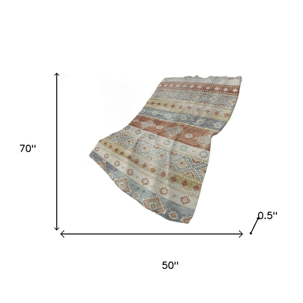 50" X 70" Desert Sand Rust And Ivory Geometric Plush Throw Blanket
