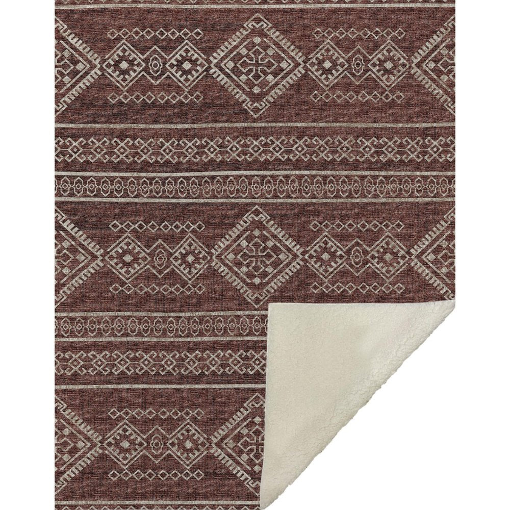 50" X 70" Rust And Ivory Microfiber Geometric Plush Throw Blanket