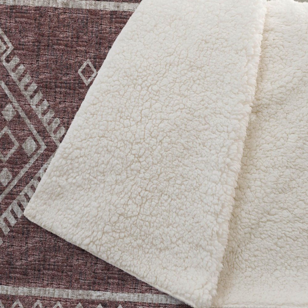 50" X 70" Rust And Ivory Microfiber Geometric Plush Throw Blanket