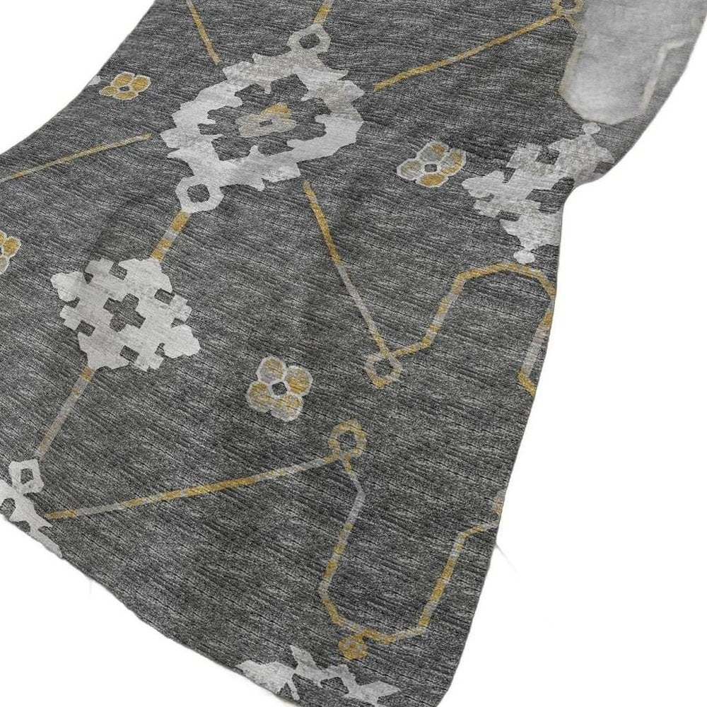 50" X 70" Gray Ivory And Gold Floral Plush Throw Blanket