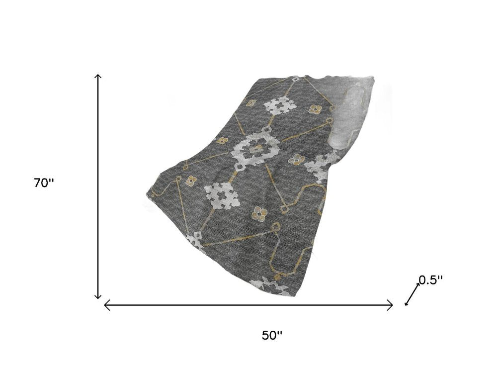 50" X 70" Gray Ivory And Gold Floral Plush Throw Blanket