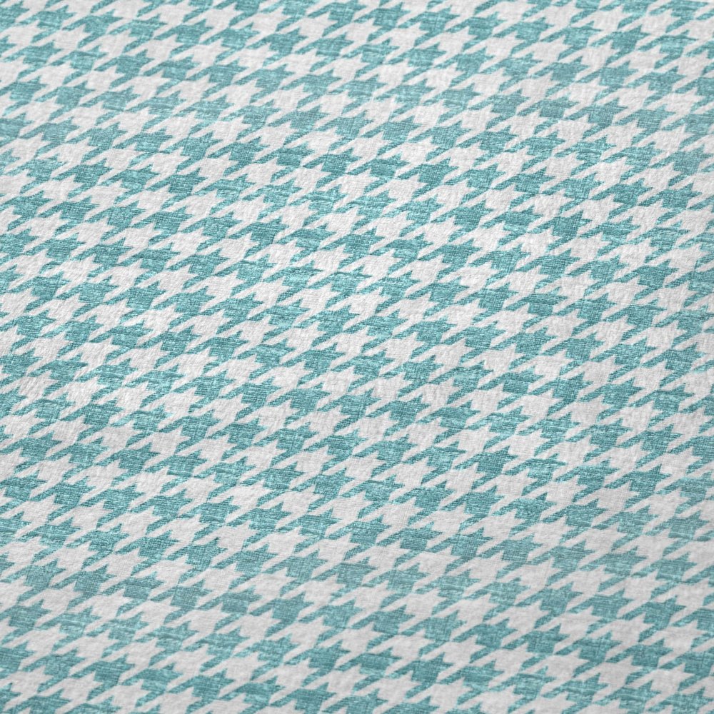 50" X 70" Aqua And White Microfiber Houndstooth Plush Throw Blanket