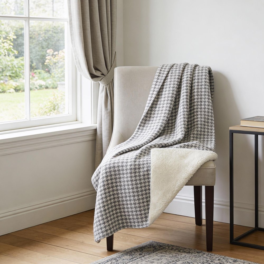 50" X 70" Gray And Light Gray Microfiber Houndstooth Plush Throw Blanket