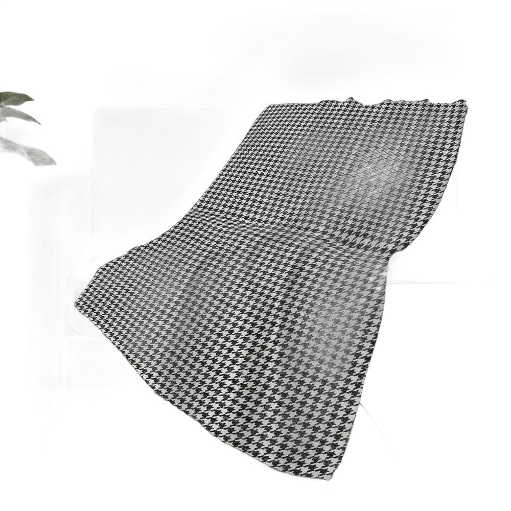 50" X 70" Black And White Houndstooth Plush Throw Blanket