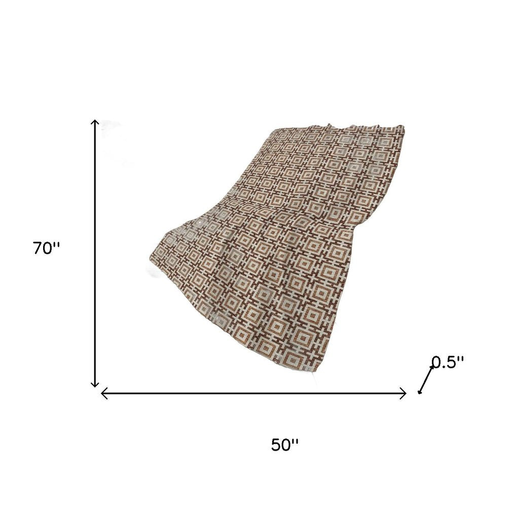 50" X 70" Rust And Beige Geometric Plush Throw Blanket