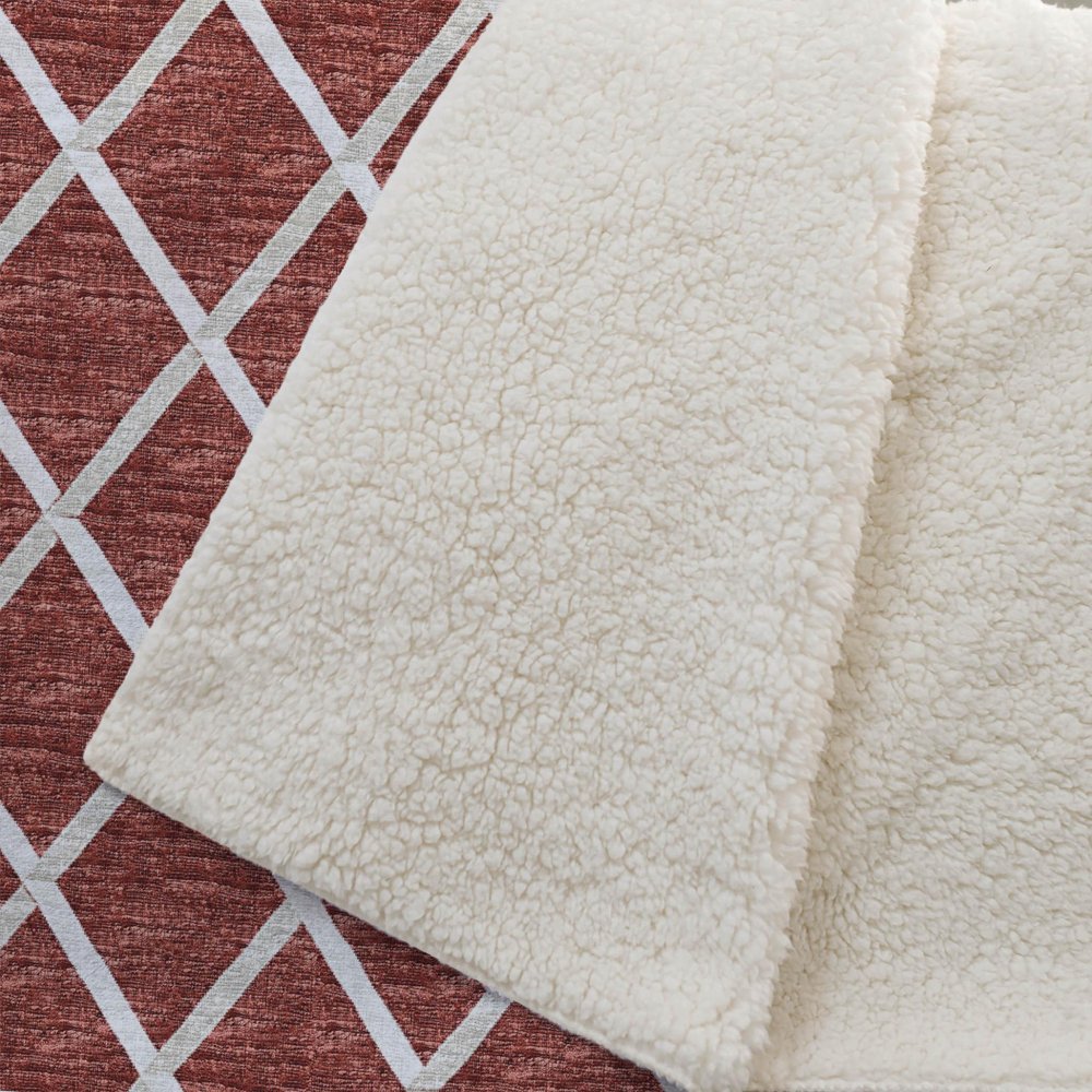 50" X 70" Red And Ivory Microfiber Geometric Plush Throw Blanket