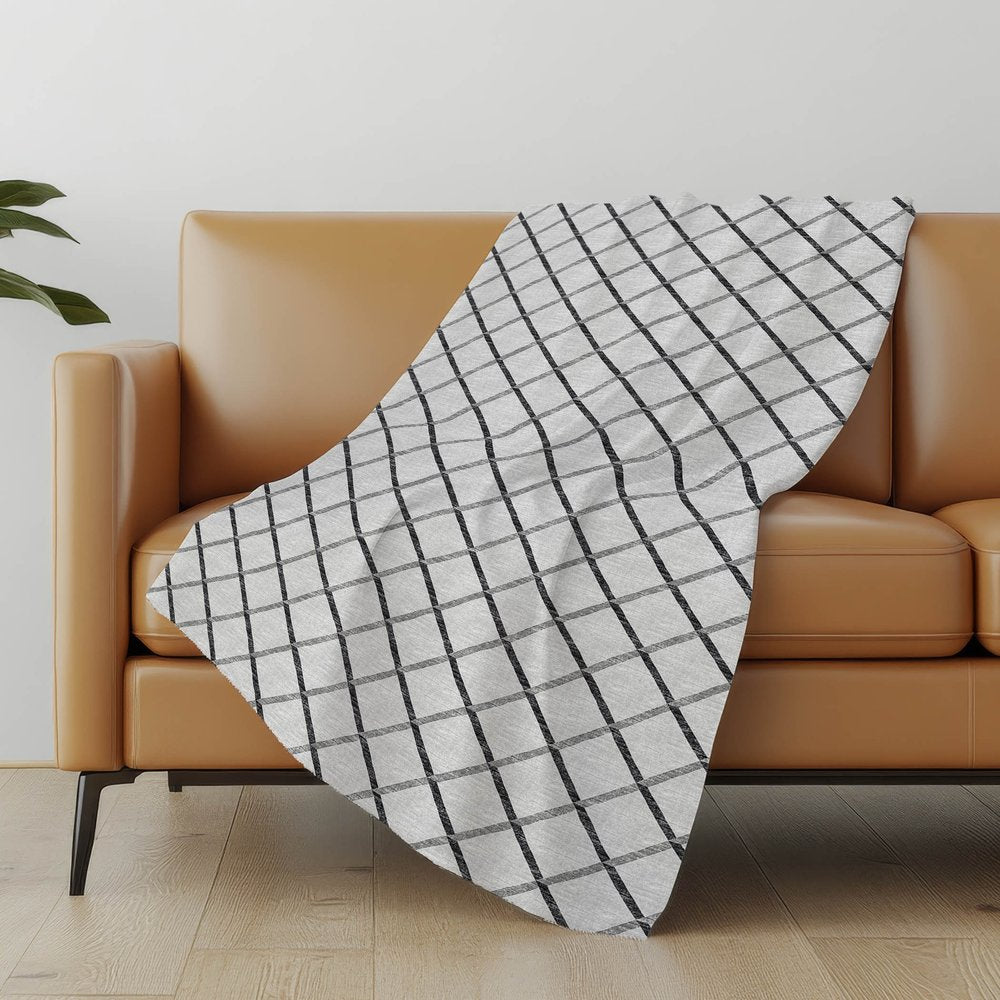 50" X 70" Gray And Ivory Microfiber Geometric Plush Throw Blanket