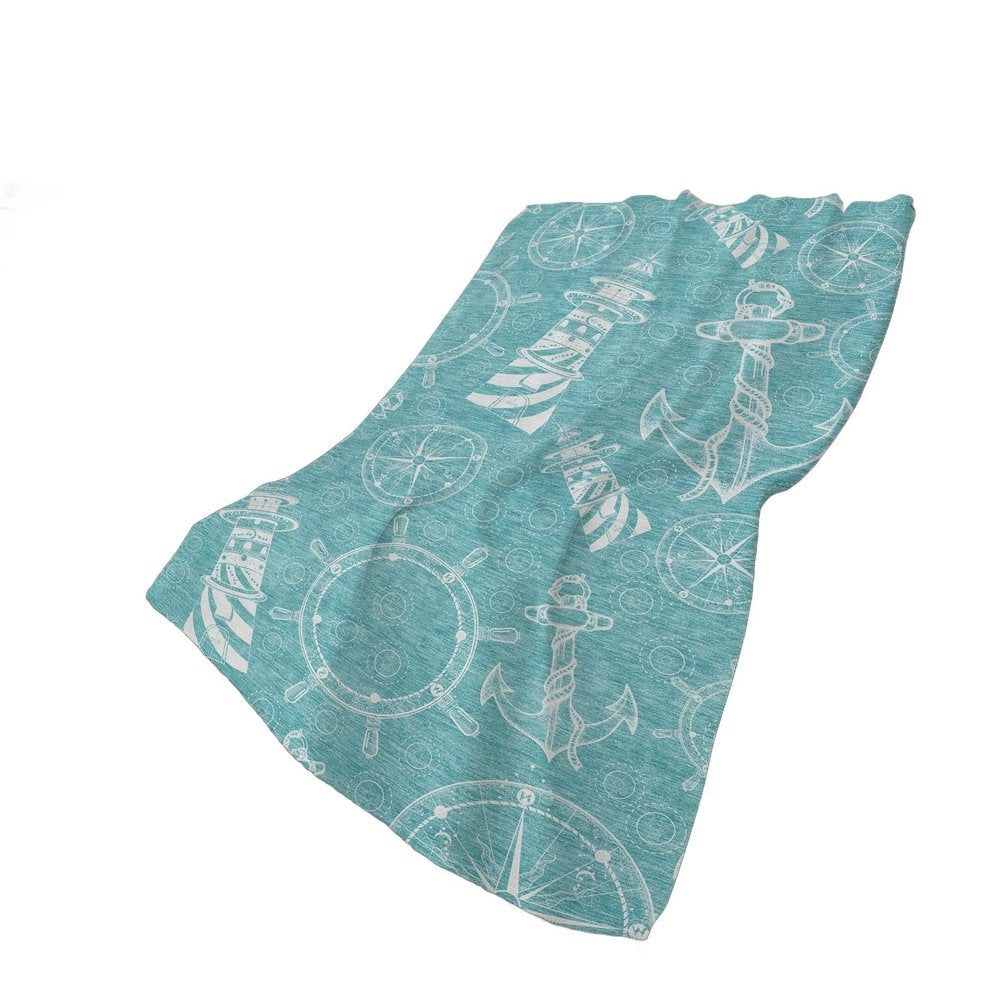 50" X 70" Teal And Ivory Geometric Plush Throw Blanket