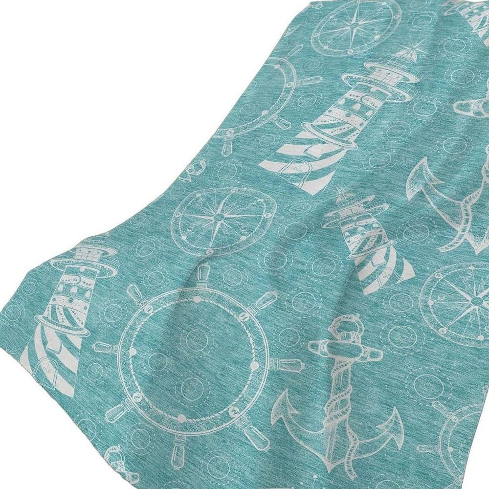 50" X 70" Teal And Ivory Geometric Plush Throw Blanket