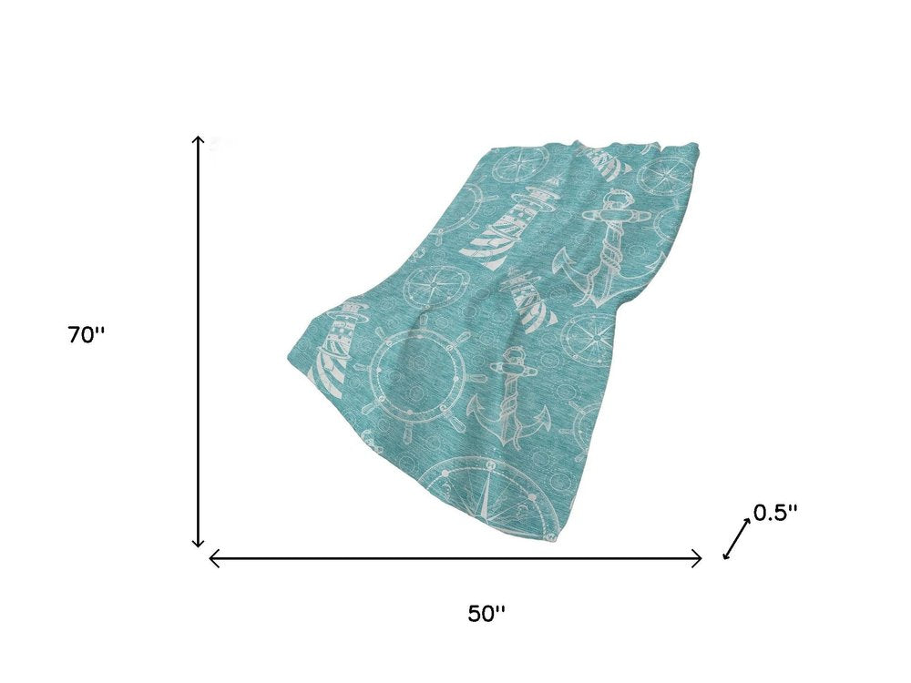 50" X 70" Teal And Ivory Geometric Plush Throw Blanket