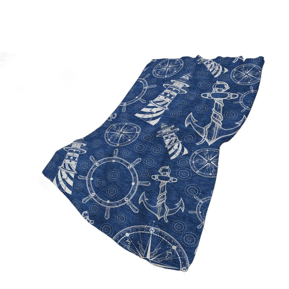 50" X 70" Navy Blue And Ivory Geometric Plush Throw Blanket