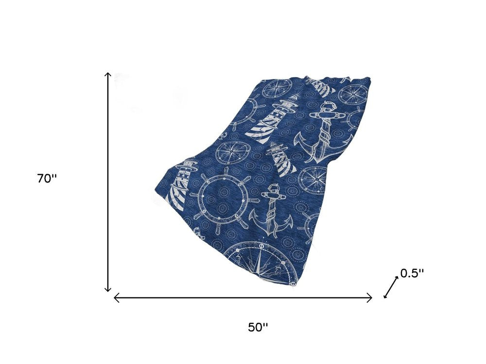 50" X 70" Navy Blue And Ivory Geometric Plush Throw Blanket