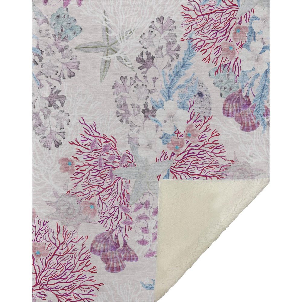 50" X 70" Raspberry Gray And Ivory Floral Plush Throw Blanket