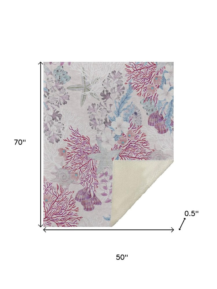 50" X 70" Raspberry Gray And Ivory Floral Plush Throw Blanket