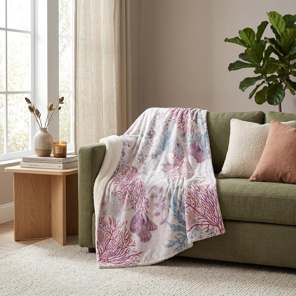 50" X 70" Raspberry Gray And Ivory Floral Plush Throw Blanket