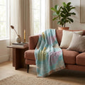 50" X 70" Aqua Pink And Yellow Floral Plush Throw Blanket