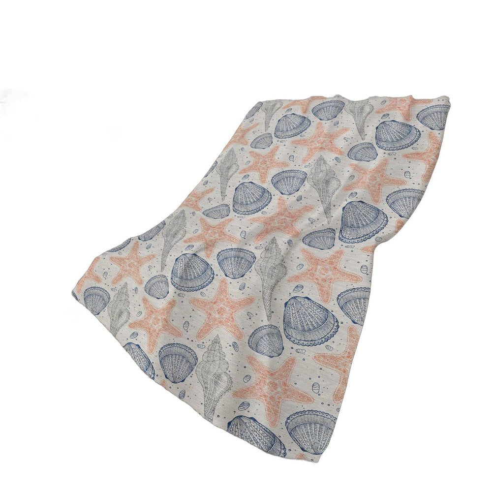 50" X 70" Peach Ivory And Blue Animal Print Plush Throw Blanket