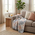 50" X 70" Peach Ivory And Blue Animal Print Plush Throw Blanket